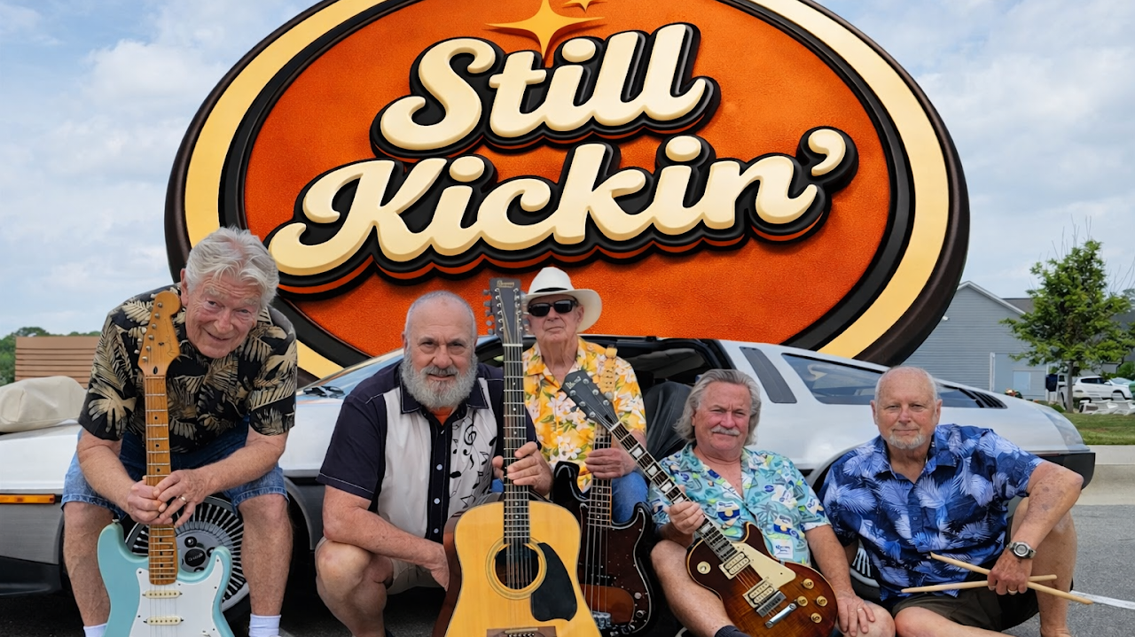 Members of the original Still Kickin Band gathered outdoors