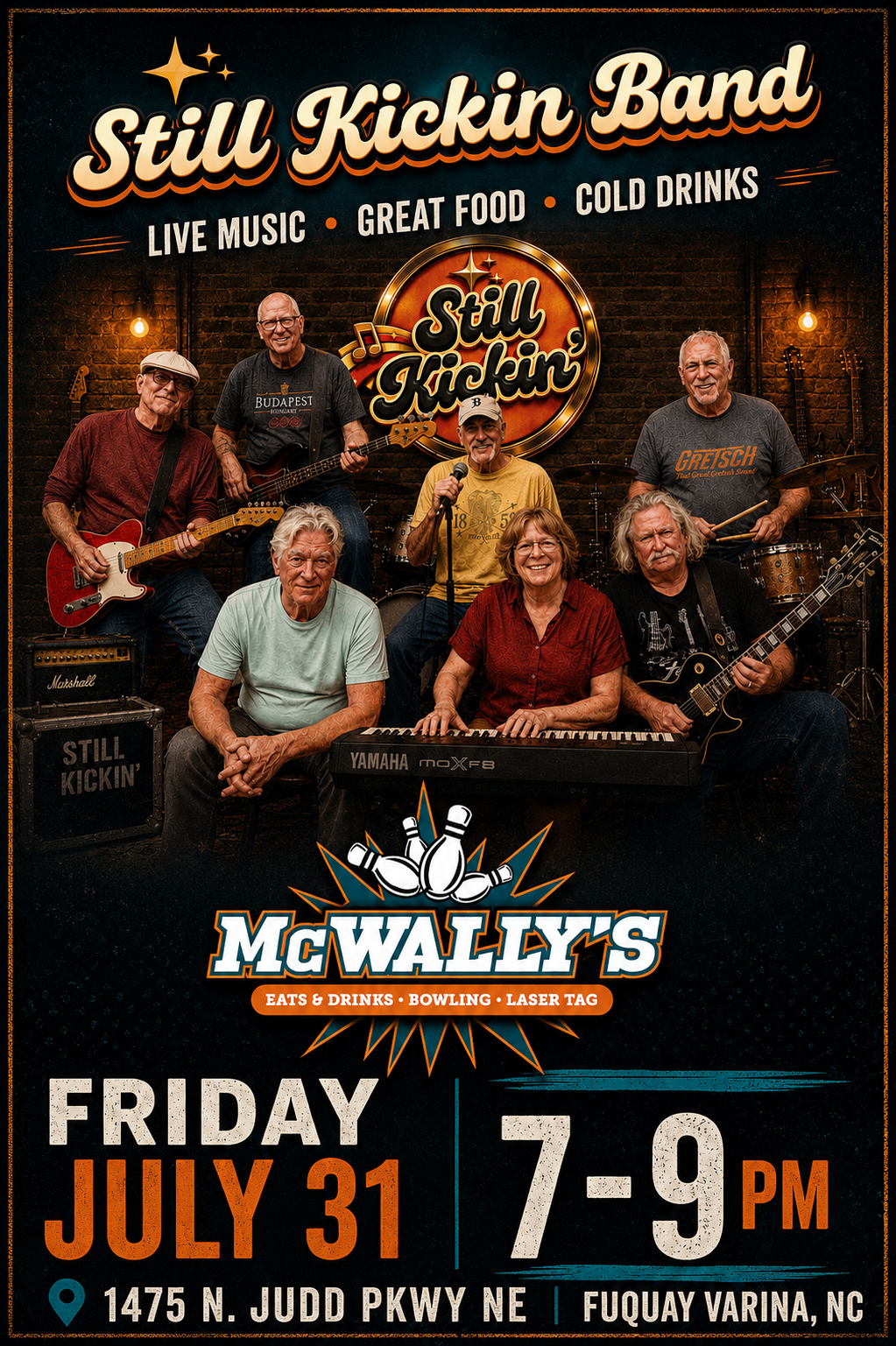 McWally's Still Kickin Band event poster, Friday July 31 from 7 to 9 PM